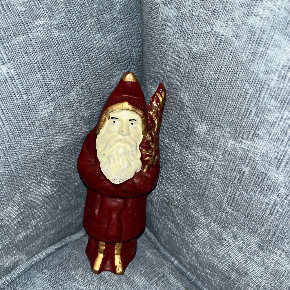 Vintage St. Nick Santa Claus Cast Iron Still Coin Bank 6” 2 Pieces